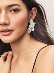 Silver Tone Flower Statement Stud Earrings - Image 3 of 6