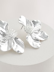 Silver Tone Flower Statement Stud Earrings - Image 5 of 6