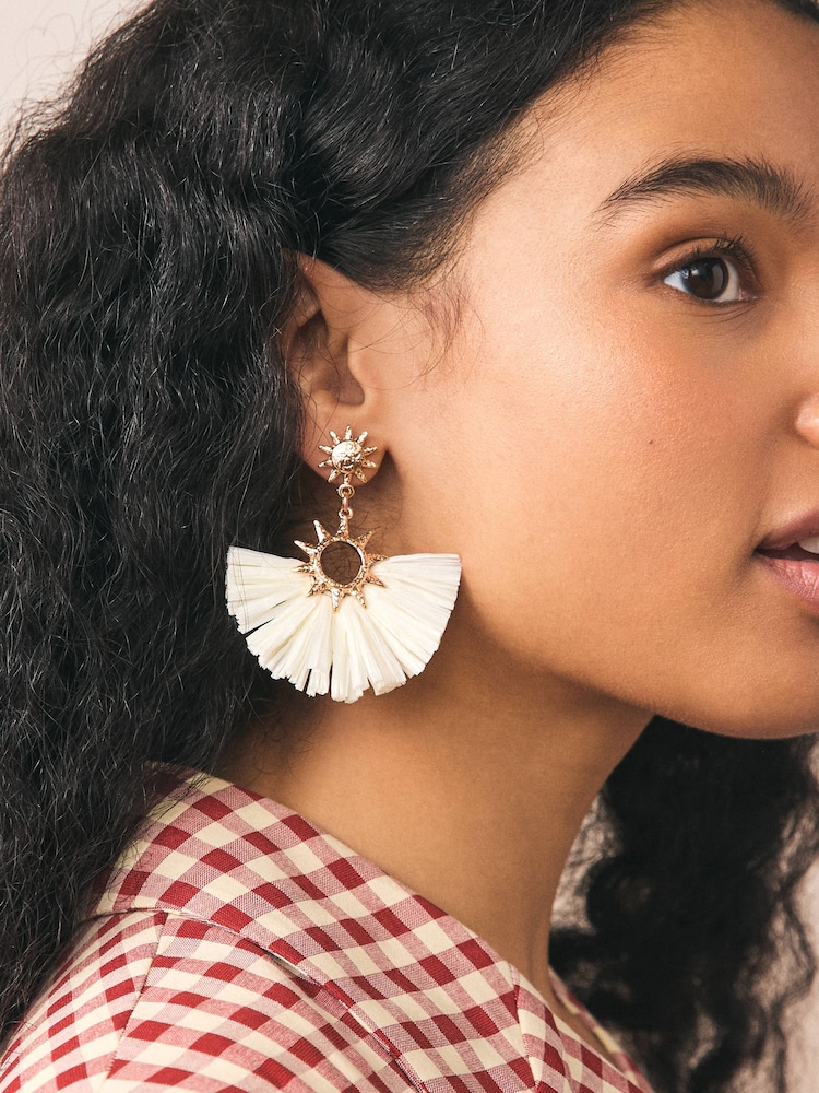 Bone Straw Look Sun Statement Earrings - Image 2 of 5