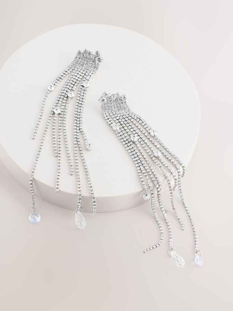 Silver Tone Sparkle Mega Drop Earrings - Image 1 of 3 Silver Tone Sparkle Mega Drop Earrings - Image 1 of 3