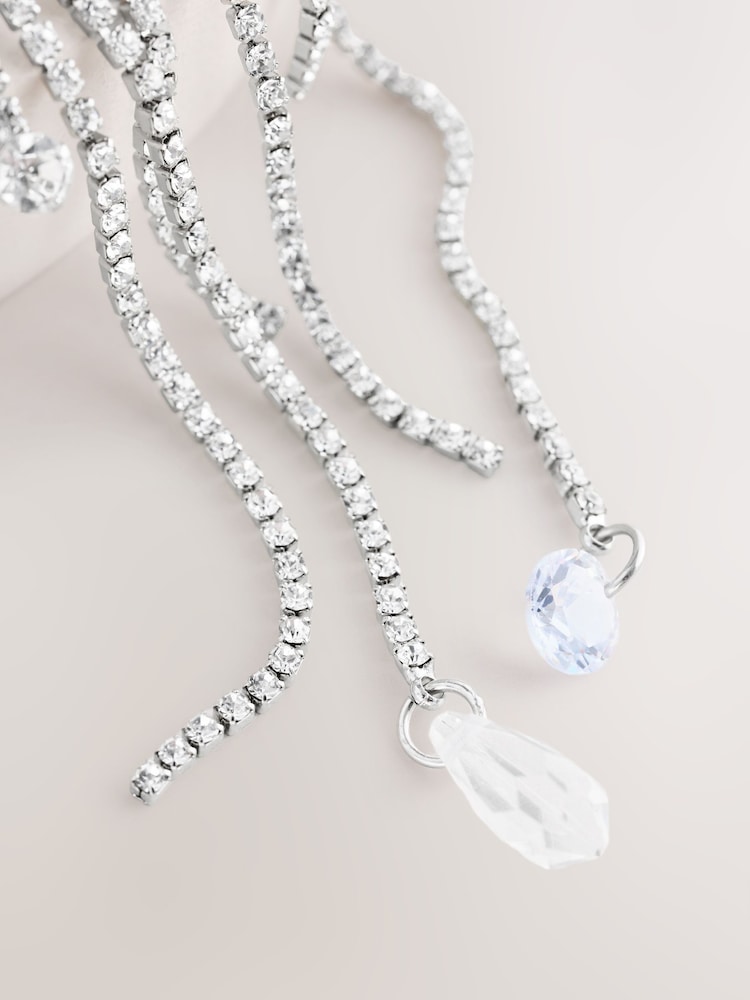 Silver Tone Sparkle Mega Drop Earrings - Image 2 of 3