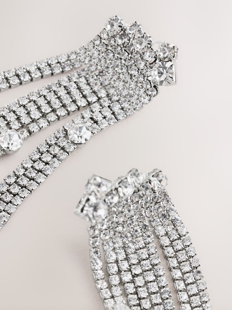 Silver Tone Sparkle Mega Drop Earrings - Image 3 of 3