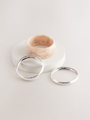 Cream/Silver Tone Resin and Metal Bangles 3 Pack - Image 1 of 3