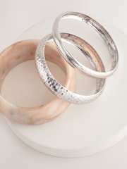 Cream/Silver Tone Resin and Metal Bangles 3 Pack - Image 3 of 3