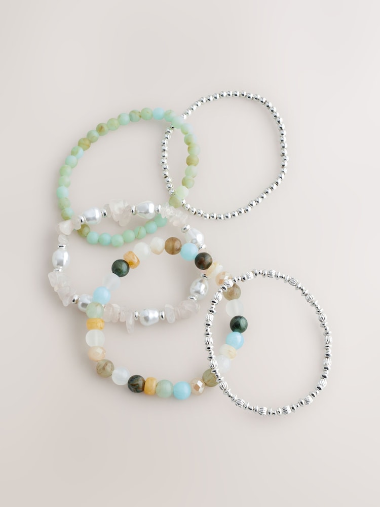 Silver Tone Multi Coloured Stretch Bracelet Pack - Image 1 of 3