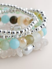 Silver Tone Multi Coloured Stretch Bracelet Pack - Image 2 of 3