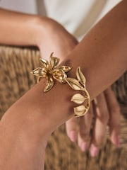 Gold Tone Flower Hinge Cuff Bracelet - Image 2 of 6