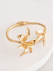 Gold Tone Flower Hinge Cuff Bracelet - Image 4 of 6