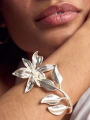 Silver Tone Flower Hinge Cuff Bracelet - Image 1 of 5
