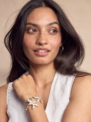 Silver Tone Flower Hinge Cuff Bracelet - Image 2 of 5