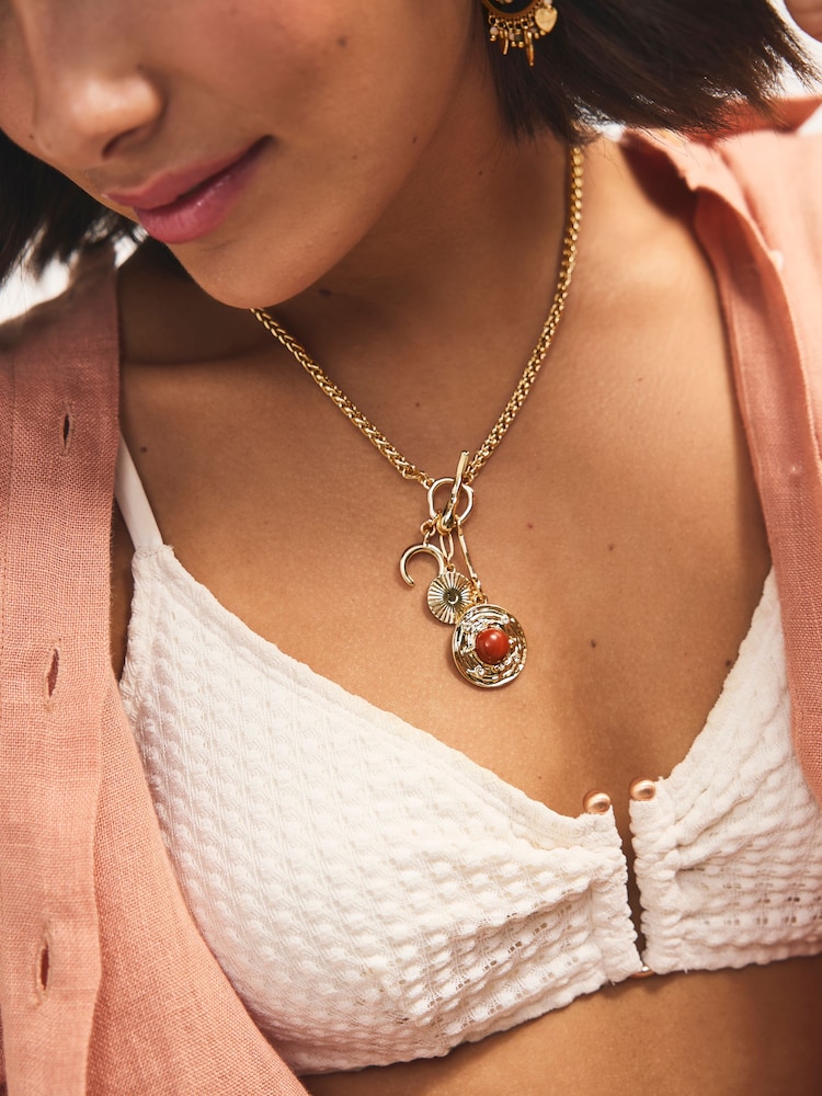 Gold Tone Cluster T-Bar Necklace - Image 1 of 5