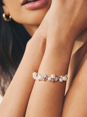 Gold Tone Sparkle Pearl Effect Pully Bracelet - Image 1 of 5