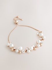 Gold Tone Sparkle Pearl Effect Pully Bracelet - Image 3 of 5