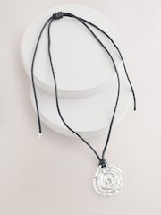 Silver Tone Swirl Black Cord Pully Necklace - Image 3 of 5
