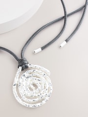 Silver Tone Swirl Black Cord Pully Necklace - Image 5 of 5