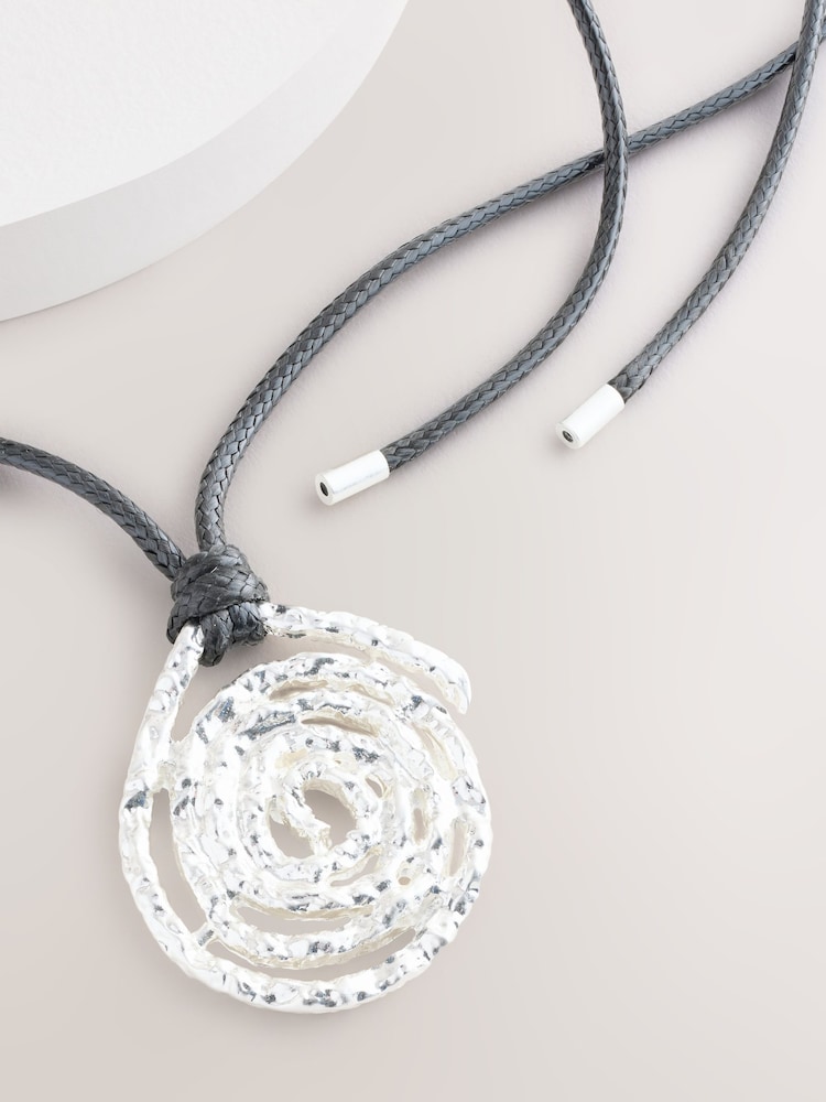 Silver Tone Swirl Black Cord Pully Necklace - Image 5 of 5