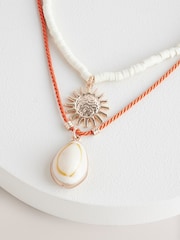 Orange/Neutral Shell and Sun Two Row Necklace - Image 2 of 6