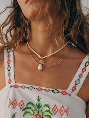 Orange/Neutral Shell and Sun Two Row Necklace - Image 5 of 6
