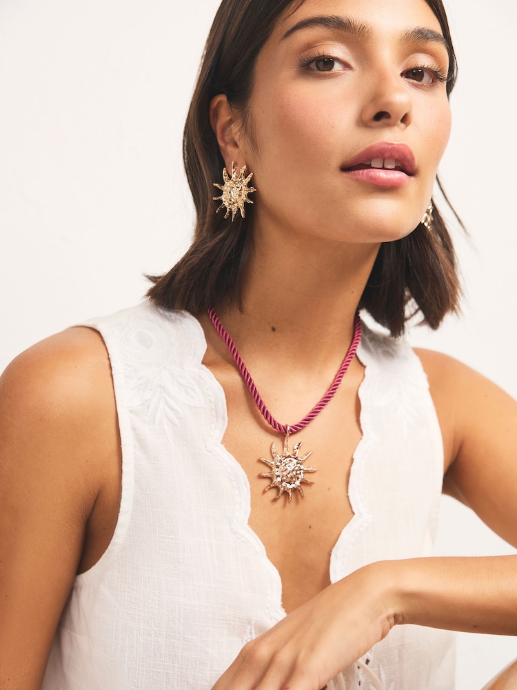Gold Tone Sun Cord Necklace - Image 2 of 5