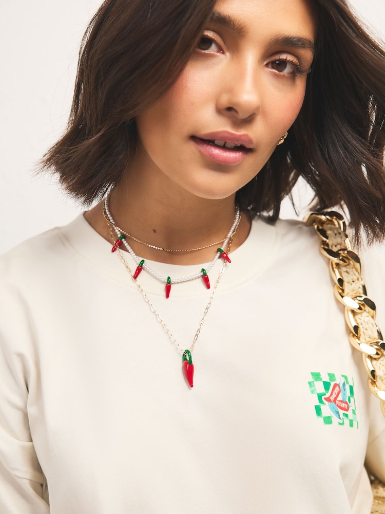 Red Chilli Pearl Effect Layered Necklace - Image 1 of 5
