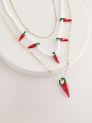 Red Chilli Pearl Effect Layered Necklace - Image 3 of 5