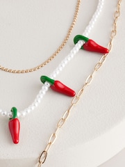 Red Chilli Pearl Effect Layered Necklace - Image 4 of 5