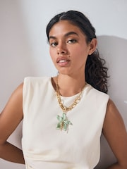 Light Green Flower Statement Necklace - Image 1 of 3