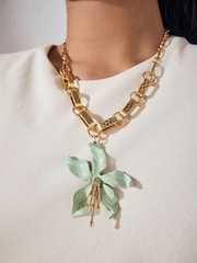 Light Green Flower Statement Necklace - Image 2 of 3