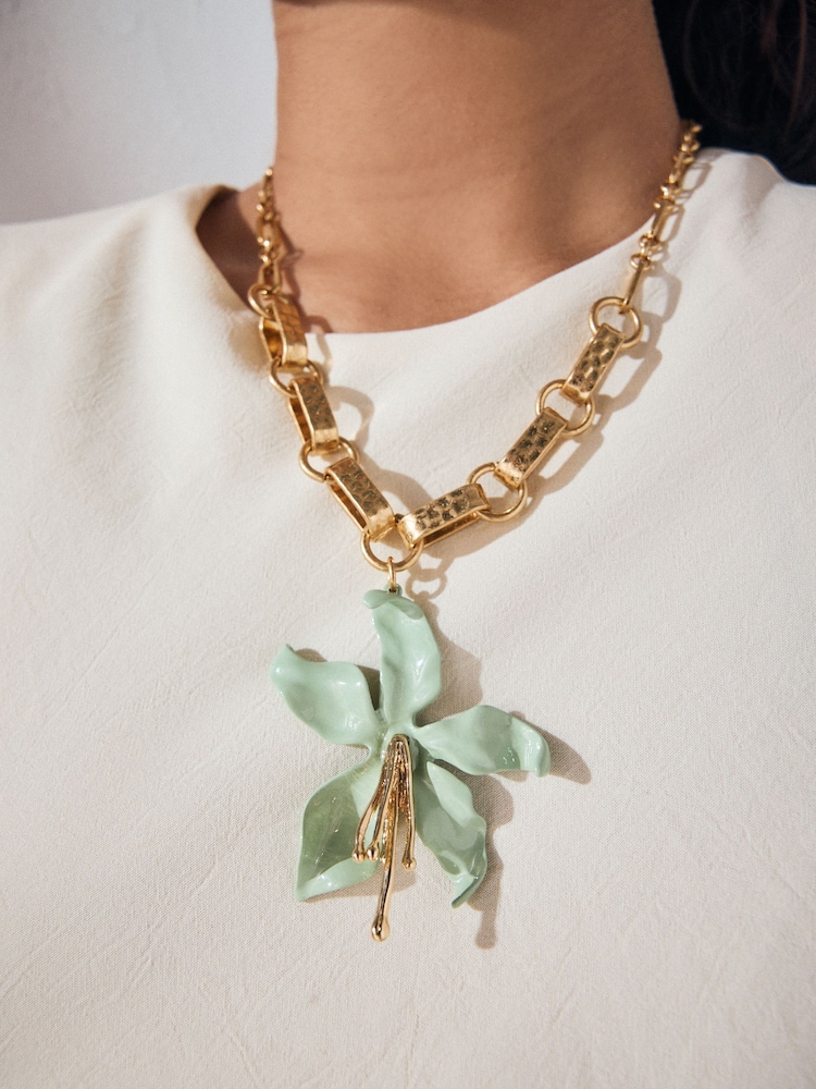 Light Green Flower Statement Necklace - Image 2 of 3