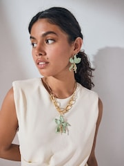 Light Green Flower Statement Necklace - Image 3 of 3