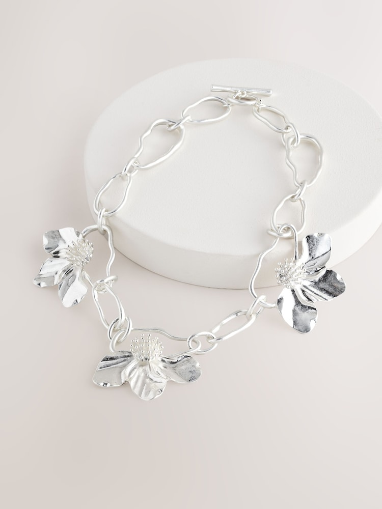 Couleur argentée - Collier Flower Statement - Image 3 of 5