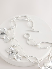 Silver Coloured Flower Statement Necklace - Image 5 of 5