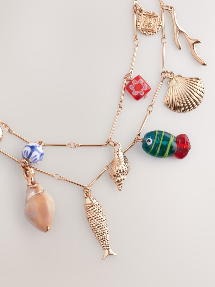 Gold Tone Shell Charm Necklace - Image 4 of 5