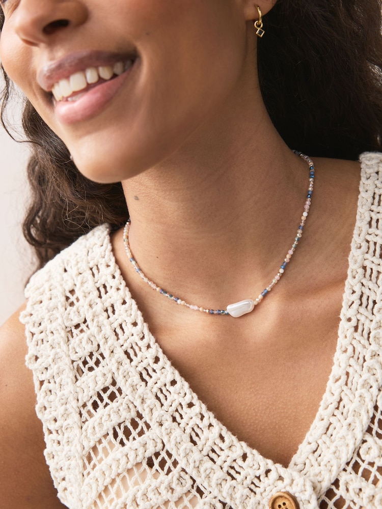 Multicolour Beaded Pearl Effect Necklace - Image 1 of 6 Multicolour Beaded Pearl Effect Necklace - Image 1 of 6