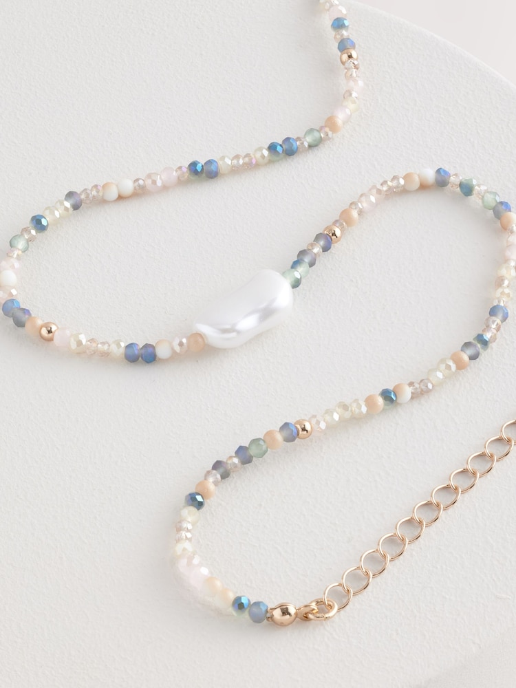 Multicolour Beaded Pearl Effect Necklace - Image 5 of 6