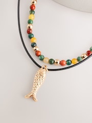 Multi Coloured Bead and Cord Fish Charm Necklace - Image 5 of 5