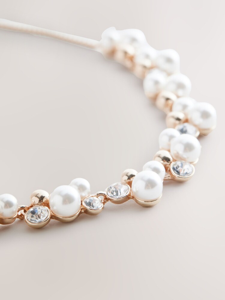 Gold Tone Sparkle Pearl Effect Pully Necklace