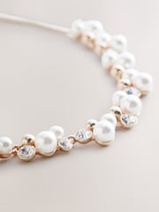 Gold Tone Sparkle Pearl Effect Pully Necklace - Image 5 of 5