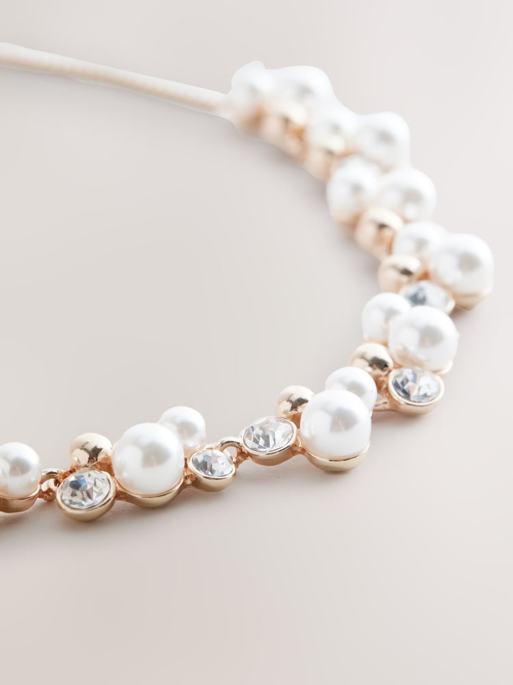 Gold Tone Sparkle Pearl Effect Pully Necklace - Image 5 of 5 Gold Tone Sparkle Pearl Effect Pully Necklace - Image 5 of 5