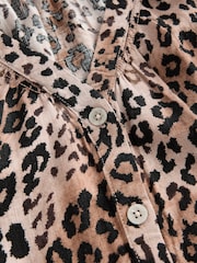 Leopard Print Button Down Ruffle Sleeve Top With Linen - Image 8 of 8