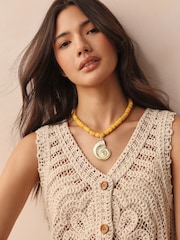 Gold Tone Shell Yellow Beaded Necklace - Image 3 of 7
