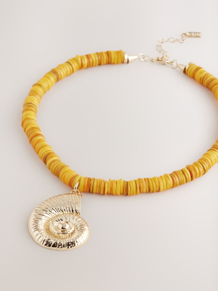 Gold Tone Shell Yellow Beaded Necklace - Image 4 of 7