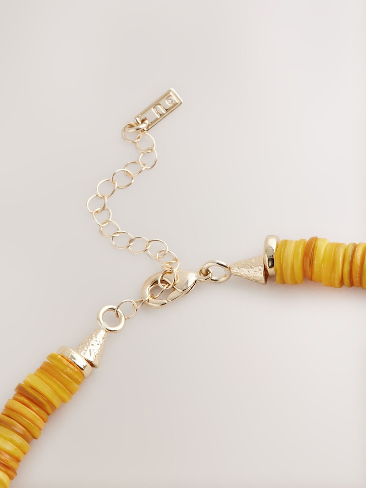 Gold Tone Shell Yellow Beaded Necklace - Image 5 of 7