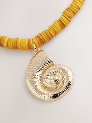 Gold Tone Shell Yellow Beaded Necklace - Image 6 of 7