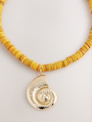 Gold Tone Shell Yellow Beaded Necklace - Image 7 of 7