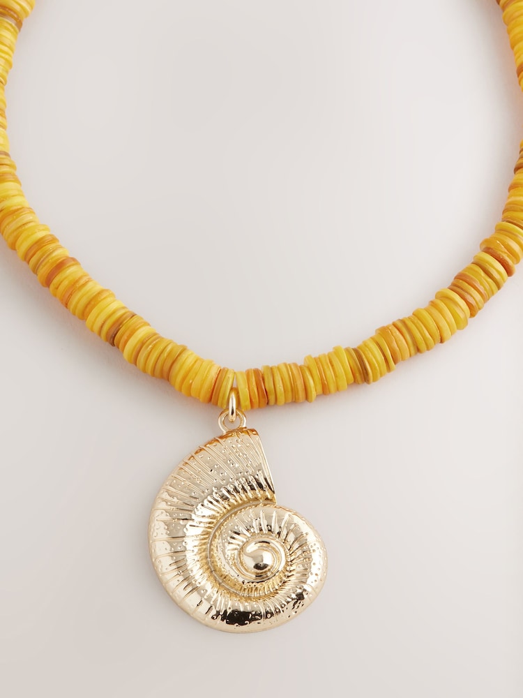 Gold Tone Shell Yellow Beaded Necklace - Image 7 of 7
