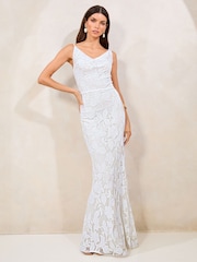 Lipsy White 2 Cowl Neck Sequin Maxi Dress - Image 1 of 1