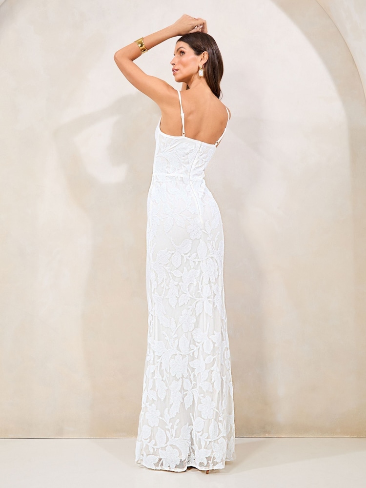 Lipsy White 2 Cowl Neck Sequin Maxi Dress - Image 4 of 4