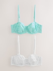 Turqoise/White Lace Non Pad Strapless Multiway Bras 2 Pack - Image 1 of 12