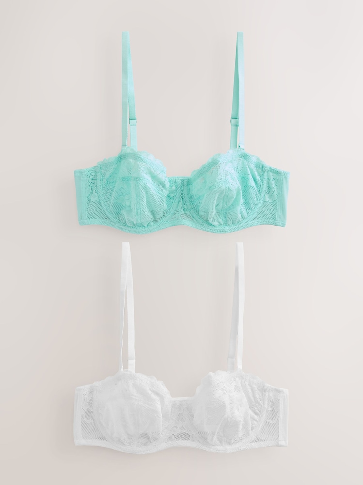 Turqoise/White Lace Non Pad Strapless Multiway Bras 2 Pack - Image 1 of 12